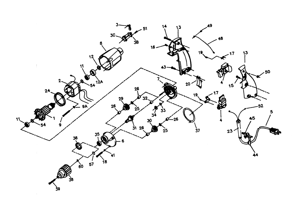 Fig-0 Diagram and Parts List for 7514 Type-1 Porter Cable Electric Drill
